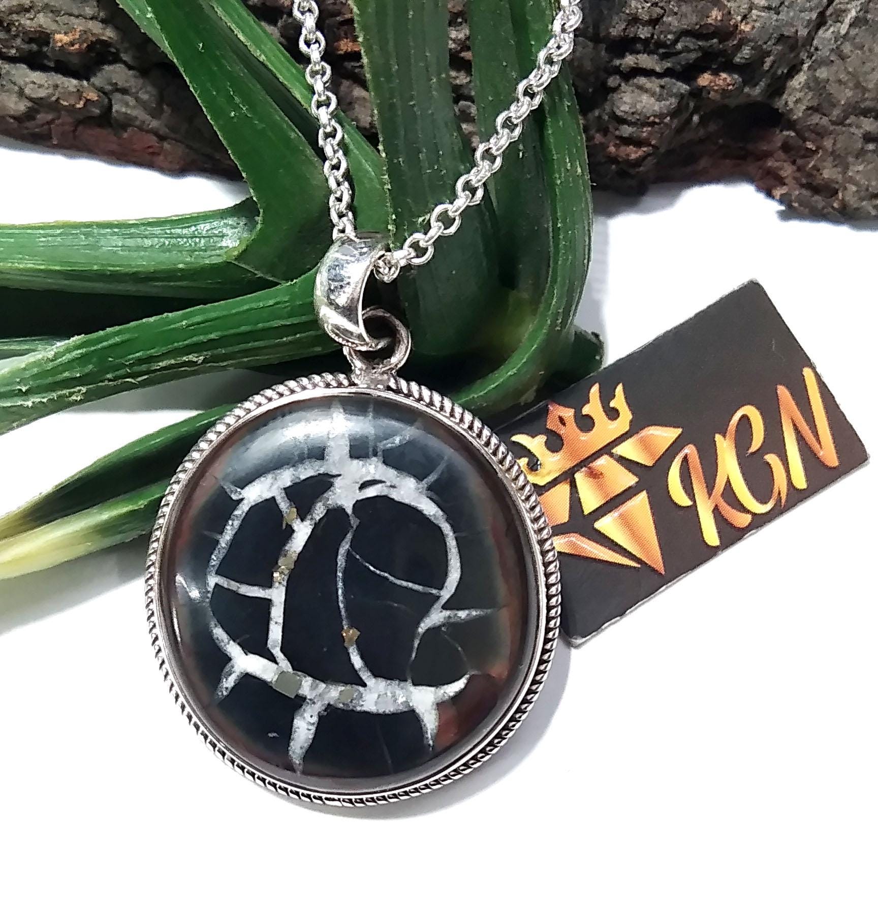 Natural Septarian Gemstone Pendant Chain Necklace, Amazing Design Septarian Stone Pendant, Solid 925 Sterling Silver Pendant, Gif For Her